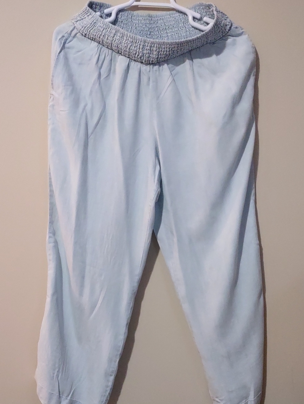 NWT For The Republic Plus Size 1X Light Blue Tencel Wide Leg Smocked Pants